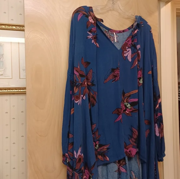 Free People Blue Floral navy magenta tunic dress M - Picture 13 of 13